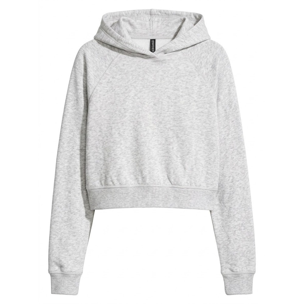 H&M Divided Cropped Hoodie Women XXS Light Gray Heathered Fleece Raglan